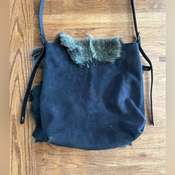 Henry Beguelin Designer Suede Leather Real Fur Crossbody Bag Western Italian - Picture 12 of 13